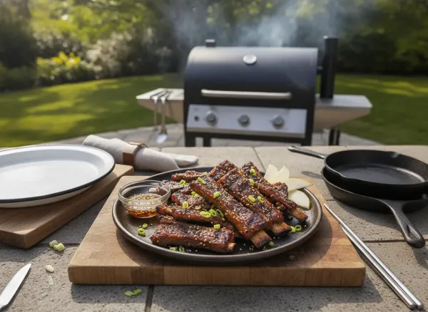 Korean BBQ Grilled Kalbi (Flanken-Cut Short Ribs) — Overhead view