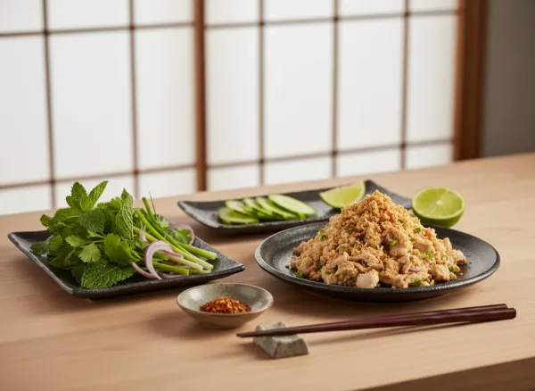 Traditional Larb Gai (Thai Minced Chicken Salad) — Alternate view