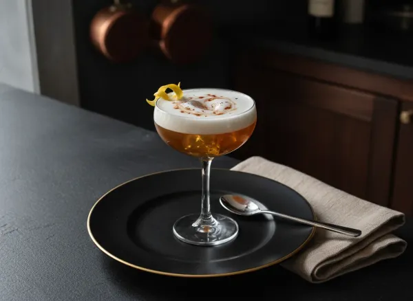 Classic Whiskey Sour with Egg White — Overhead view