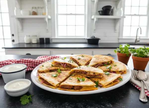 BBQ Pulled Pork and Pepper Jack Quesadillas — Overhead view