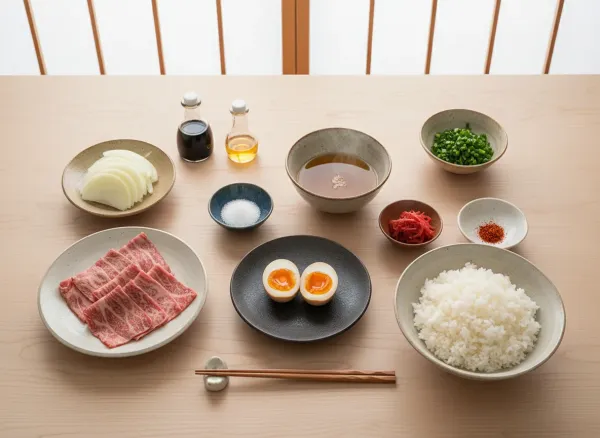 Classic Japanese Gyudon (Beef Bowl) — Ingredients view