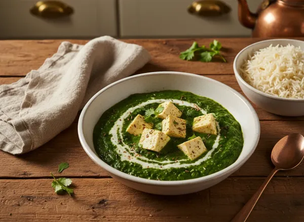 Quick Weeknight Palak Paneer — Overhead view