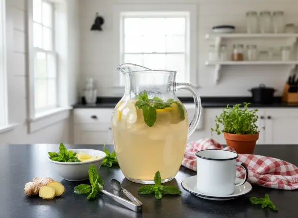 Traditional Mint Switchel (Haymaker's Punch) — Overhead view
