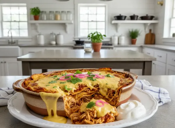 Creamy Dairy-Free Chicken Enchilada Casserole — Alternate view