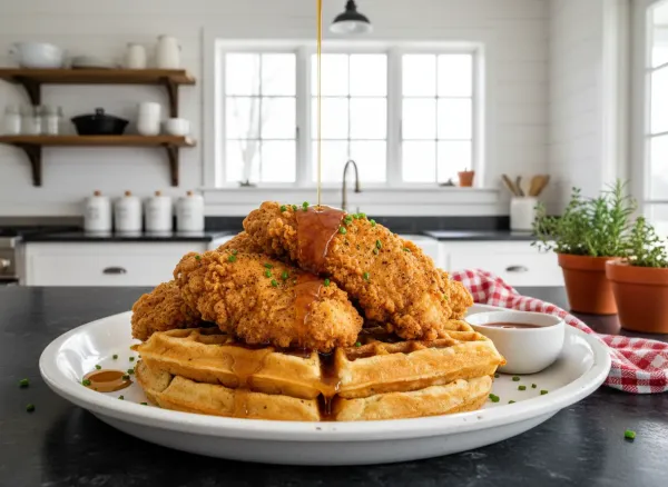 Buttermilk Fried Chicken and Waffles — Alternate view