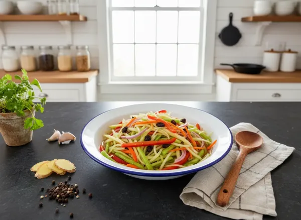 Authentic Filipino Atchara (Pickled Green Papaya) — Overhead view