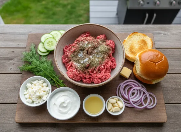 Greek-American Lamb & Beef Smashburger — Ingredients view