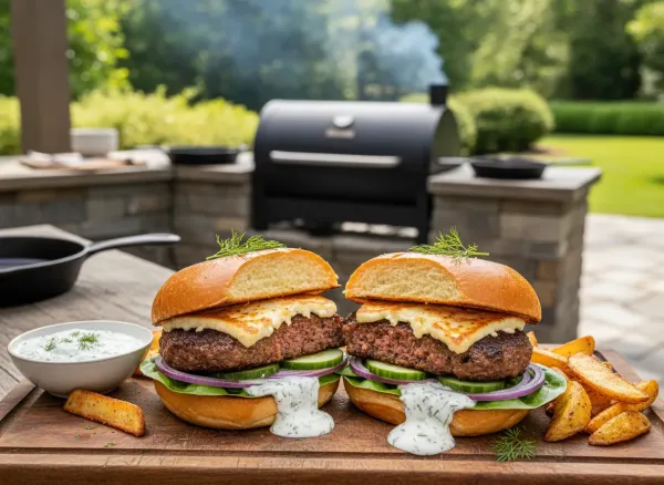 Greek-American Lamb & Beef Smashburger — Alternate view
