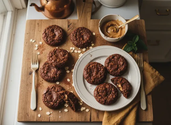 Classic Chocolate Peanut Butter No-Bake Cookies — Overhead view