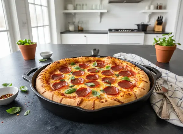 Gluten-Free Cast Iron Pan Pizza — Overhead view