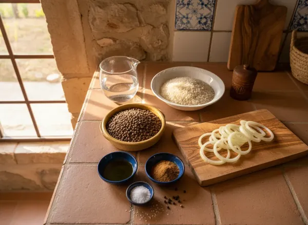 Authentic Lebanese Mujadara — Ingredients view