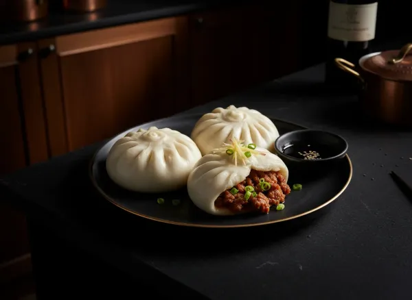 Traditional Chinese Steamed Pork Buns (Baozi) — Overhead view
