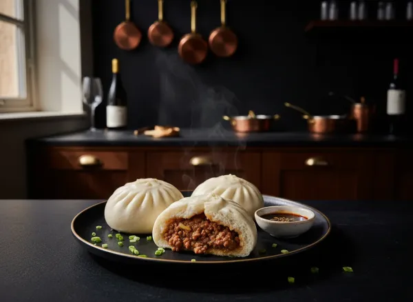 Traditional Chinese Steamed Pork Buns (Baozi) — Alternate view