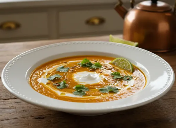 Spiced Pumpkin and Red Lentil Soup — Alternate view
