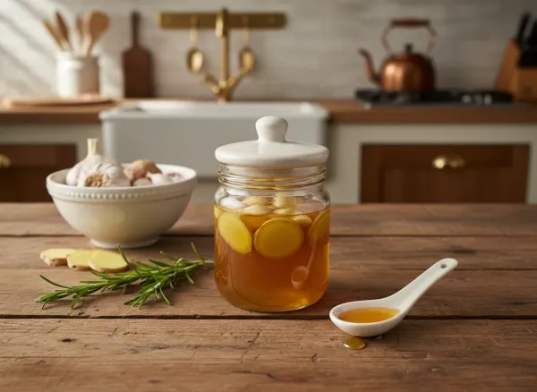 Fermented Garlic and Ginger Honey — Overhead view