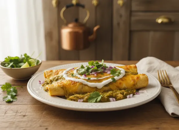Mexican Green Chile Chicken Enchiladas — Overhead view
