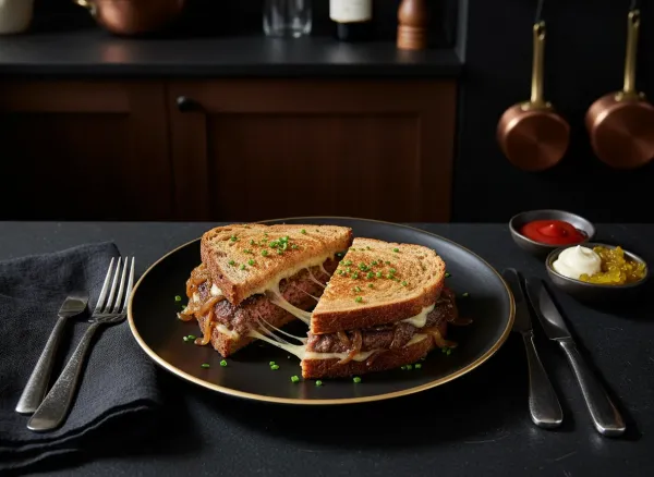 Caramelized Onion Patty Melt — Overhead view