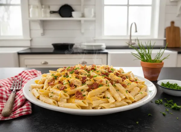 30-Minute Chicken Bacon Ranch Pasta — Overhead view