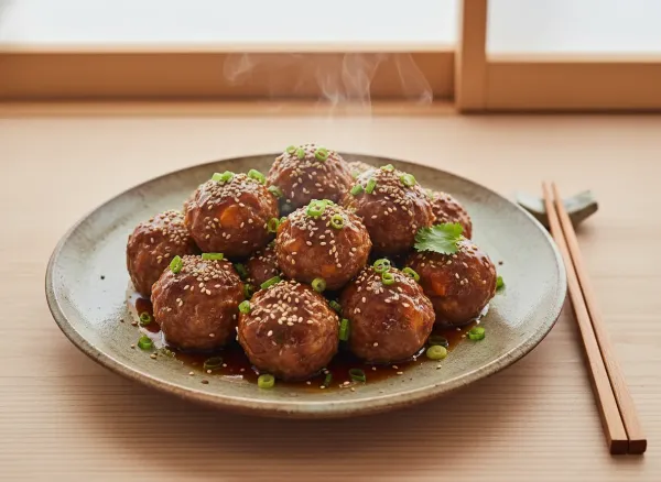 Sweet Potato & Pork Teriyaki Meatballs — Overhead view