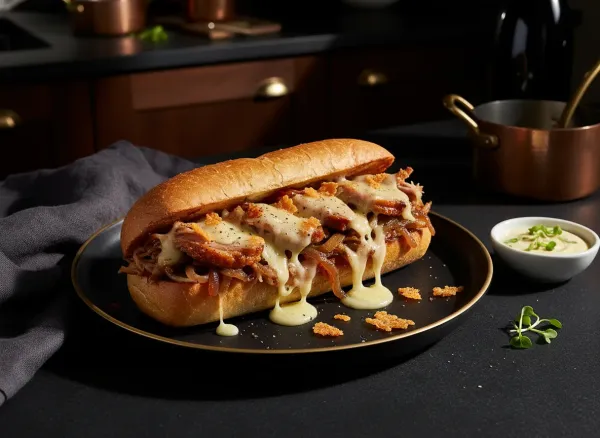 Duck Confit Cheesesteak — Overhead view