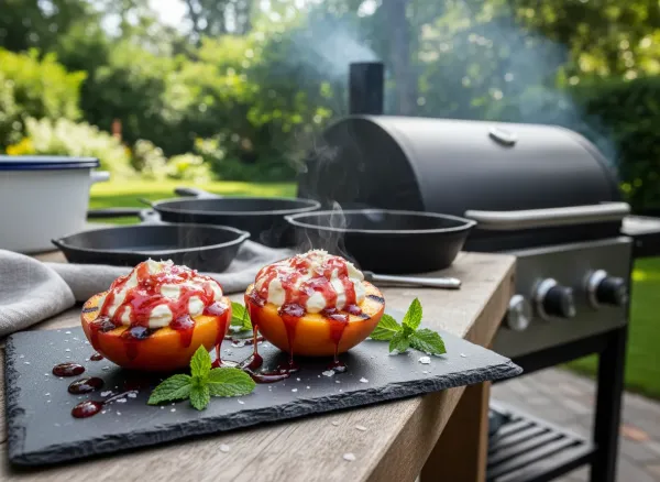 Grilled Peaches with Mascarpone and Fermented Hot Honey — Alternate view