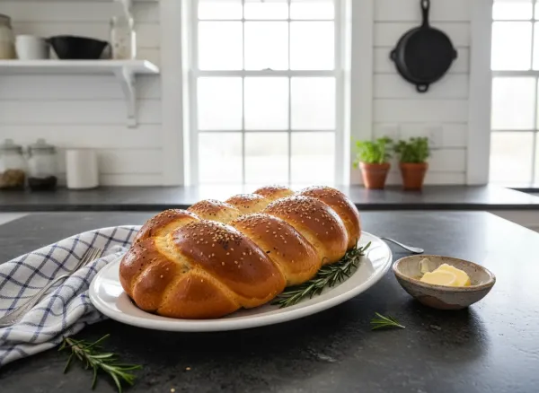 Classic Braided Challah — Overhead view