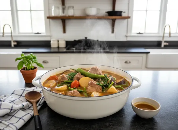 Authentic Filipino Sinigang na Baboy — Overhead view