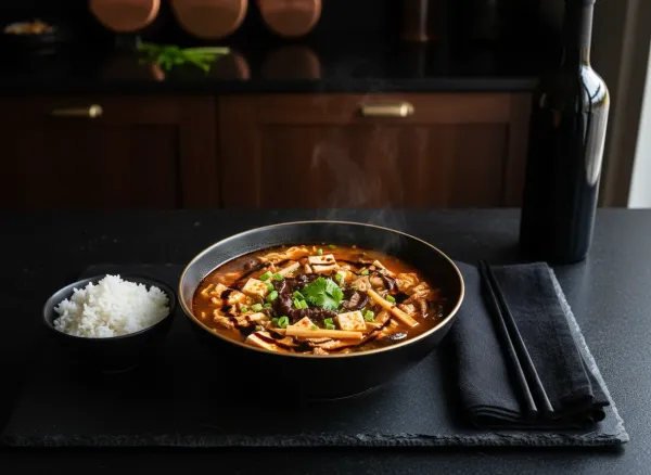 Classic Chinese-American Hot and Sour Soup — Overhead view