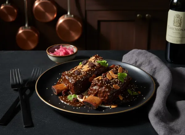 Mole Poblano Braised Short Ribs — Overhead view